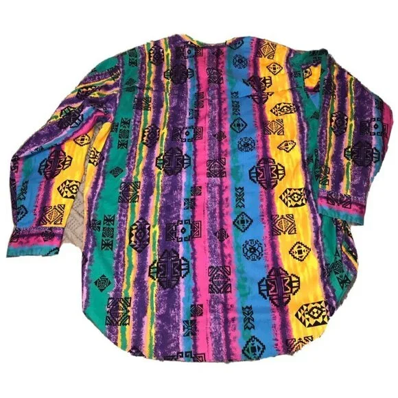 Wrangler 1990's Vintage South Western Aztec Style Print Long Sleeve Button Up XL - Picture 4 of 12